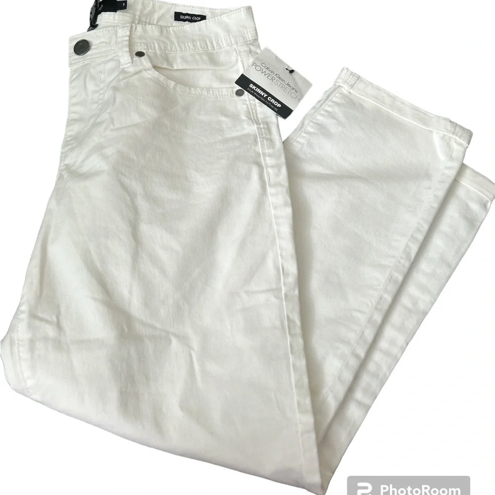 NWT Calvin Klein White Denim Jeans Skinny Crop 8 - Picture 1 of 12